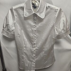 Y2K Xoxo Collection Satin Button Up Women Blouse Short Balloon Sleeve Sz M